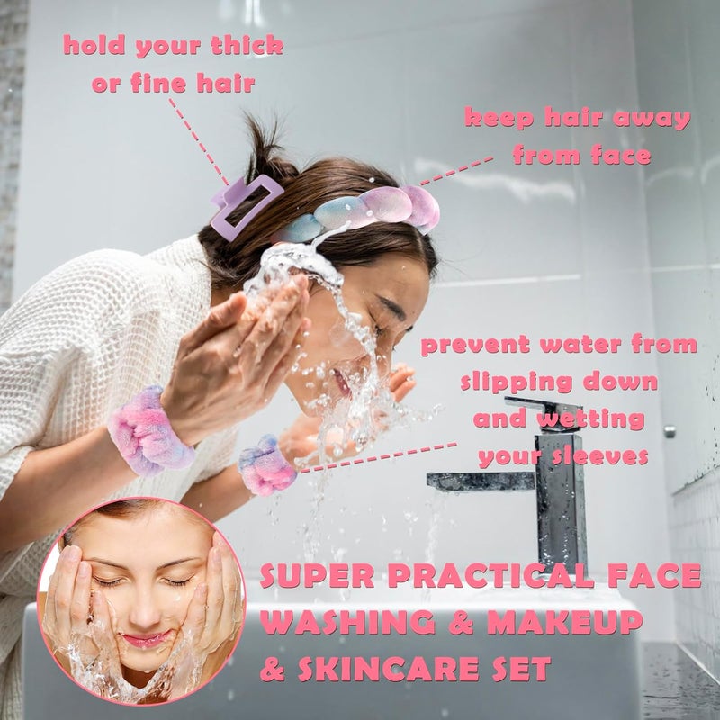 Canitor Spa Headbands Wrist Band Set with Hair Clip Skincare Headbands for Washing Face Non Slip Puffy Makeup Headband Wrist Towel Preppy Cute Teen Girl Birthday Gifts Trendy Stuff - Image 2